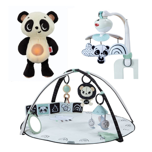 Black & White Décor Bundle: Developmental Gymini®, Snuggle Buddy Panda, 3-in-1 Take Along Mobile™