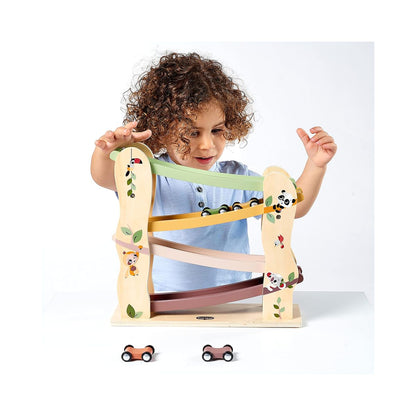 Boho Chic Bundle: Tiny Dreamer 3-in-1 Musical Projector, Double-Sided First Book, Wooden Car Ramp, Wooden Stacking Train