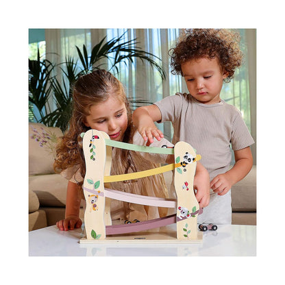 Boho Chic Bundle: Tiny Dreamer 3-in-1 Musical Projector, Double-Sided First Book, Wooden Car Ramp, Wooden Stacking Train