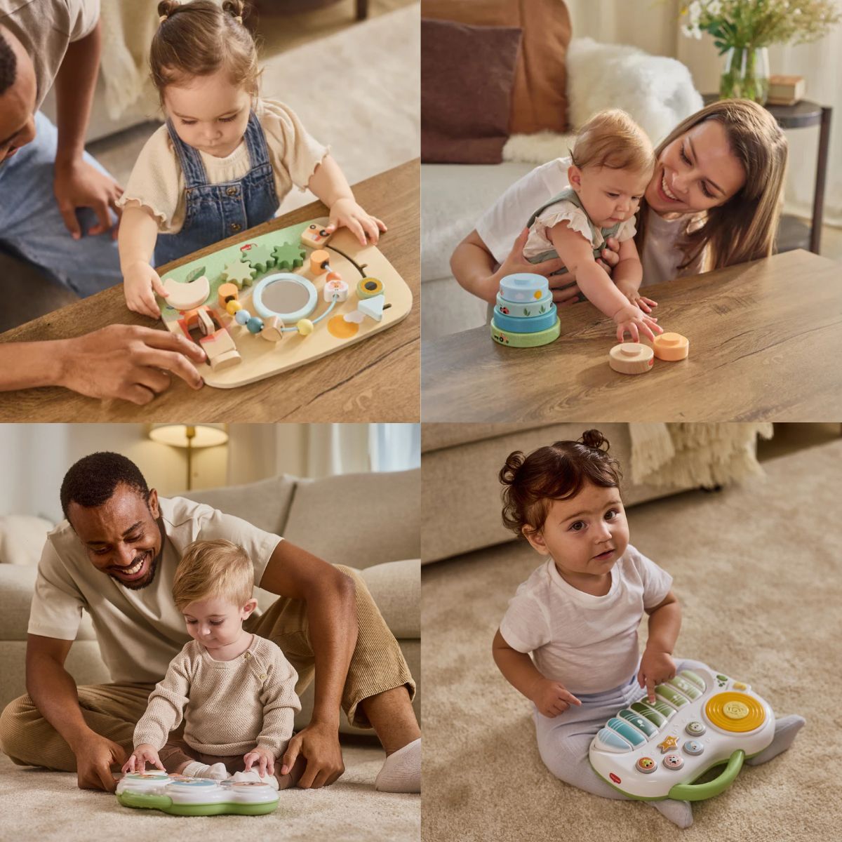 Farmers Funday Bundle: Wooden Busy Board, Wooden Stacking Tower, Play & Explore Piano, Play & Explore Drums