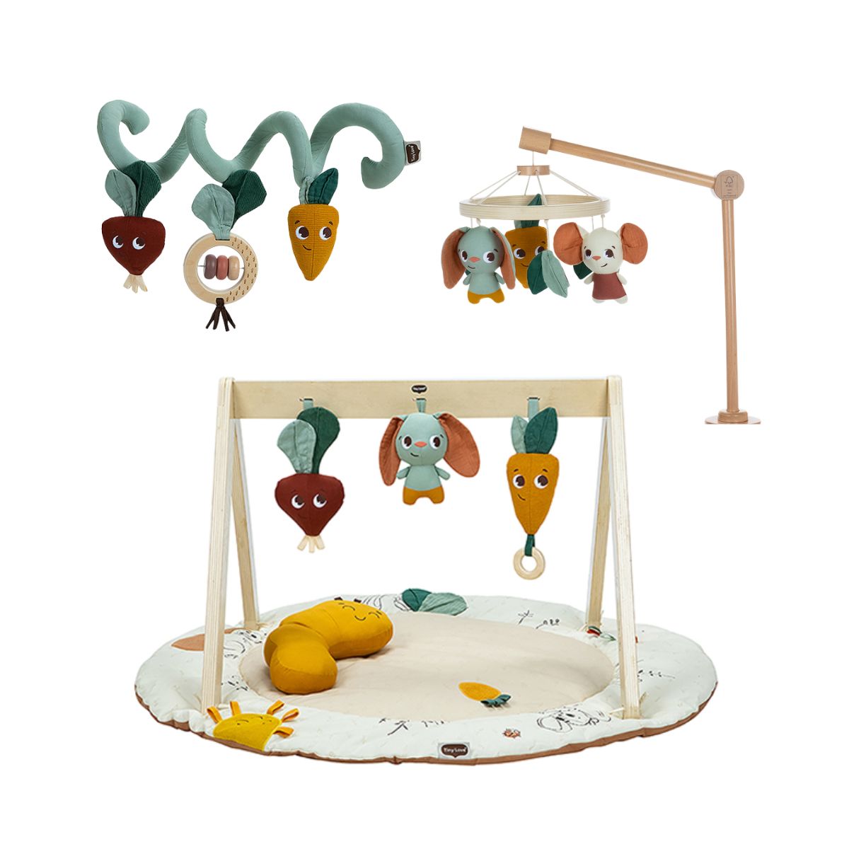 Garden of Adventures Bundle: Luxe Developmental Gymini®, Activity Spiral, Wooden Cot Mobile