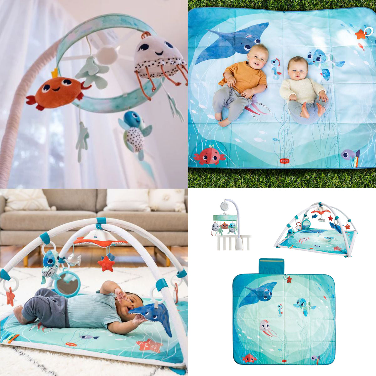 Treasure the Ocean™ Bundle: XL Outdoor Picnic Mat, Luxe Musical Mobile, 2-in-1 Musical Mobile Gymini®