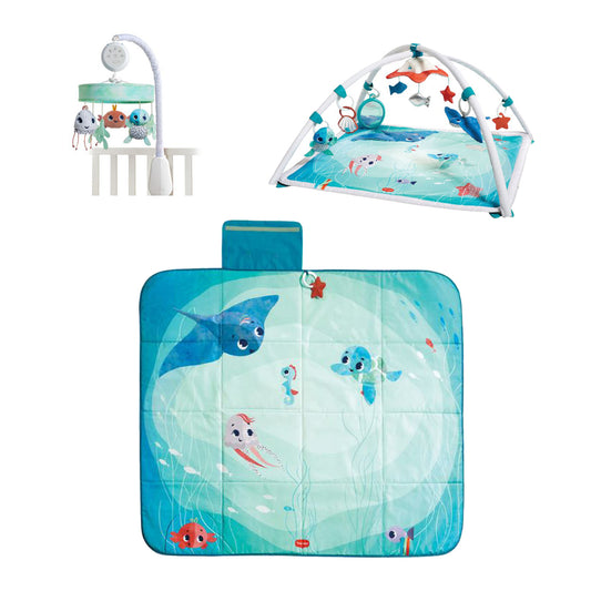 Treasure the Ocean™ Bundle: XL Outdoor Picnic Mat, Luxe Musical Mobile, 2-in-1 Musical Mobile Gymini®