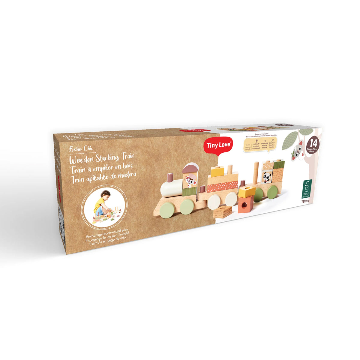 Boho Chic Bundle: Tiny Dreamer 3-in-1 Musical Projector, Double-Sided First Book, Wooden Car Ramp, Wooden Stacking Train