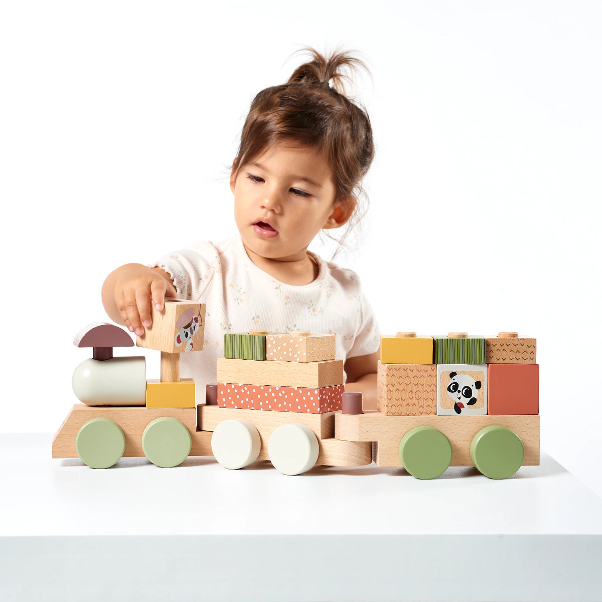 Boho Chic Bundle: Tiny Dreamer 3-in-1 Musical Projector, Double-Sided First Book, Wooden Car Ramp, Wooden Stacking Train