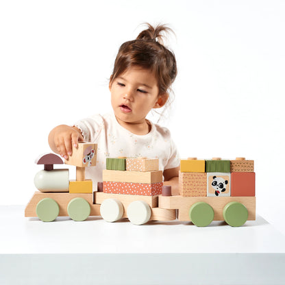 Boho Chic Bundle: Tiny Dreamer 3-in-1 Musical Projector, Double-Sided First Book, Wooden Car Ramp, Wooden Stacking Train