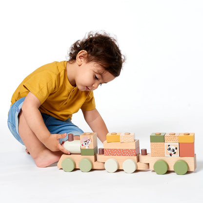 Boho Chic Bundle: Tiny Dreamer 3-in-1 Musical Projector, Double-Sided First Book, Wooden Car Ramp, Wooden Stacking Train